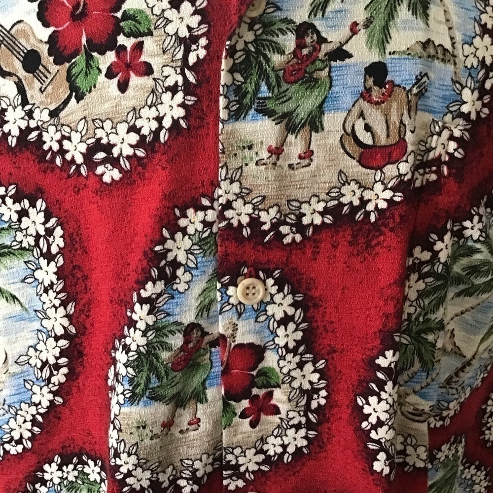 Hawaiian Shirt 2XL 100% Cotton Men's Hula Girls Red Beach Hana Fashion Vintage - Picture 9 of 12